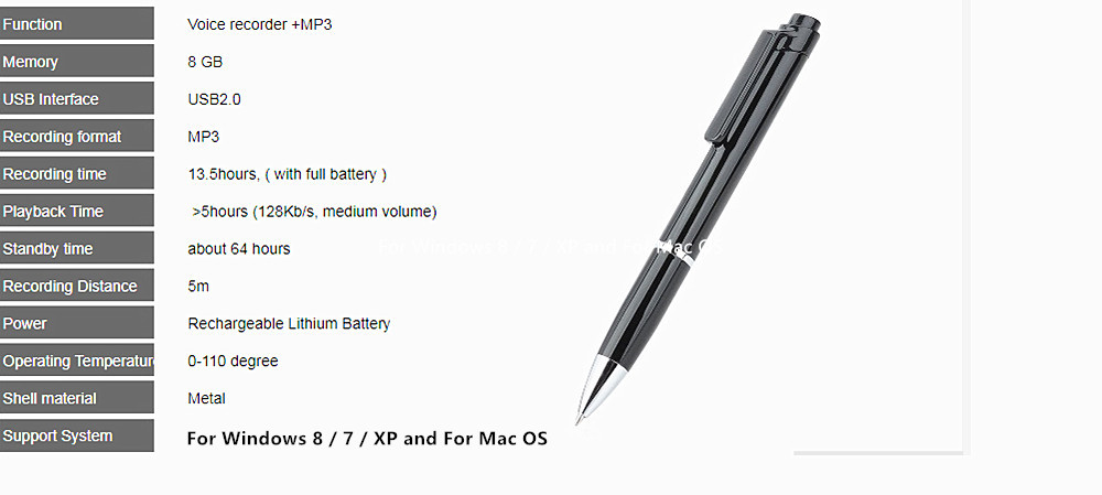 Digital Voice Recorder Pen Portable Digital Audio Recorder Pen- Black 1+8GB Digital Voice Recorder Pen Portable Digital Audio Recorder Pen- Black 1+8GB