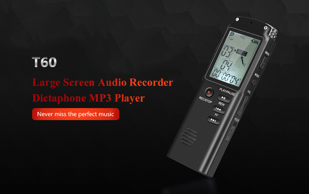 T60 Professional Voice Recording Device Large Screen Digital Audio Recorder Dictaphone MP3 Player- Black 16GB T60 Professional Voice Recording Device Large Screen Digital Audio Recorder Dictaphone MP3 Player- Black 16GB