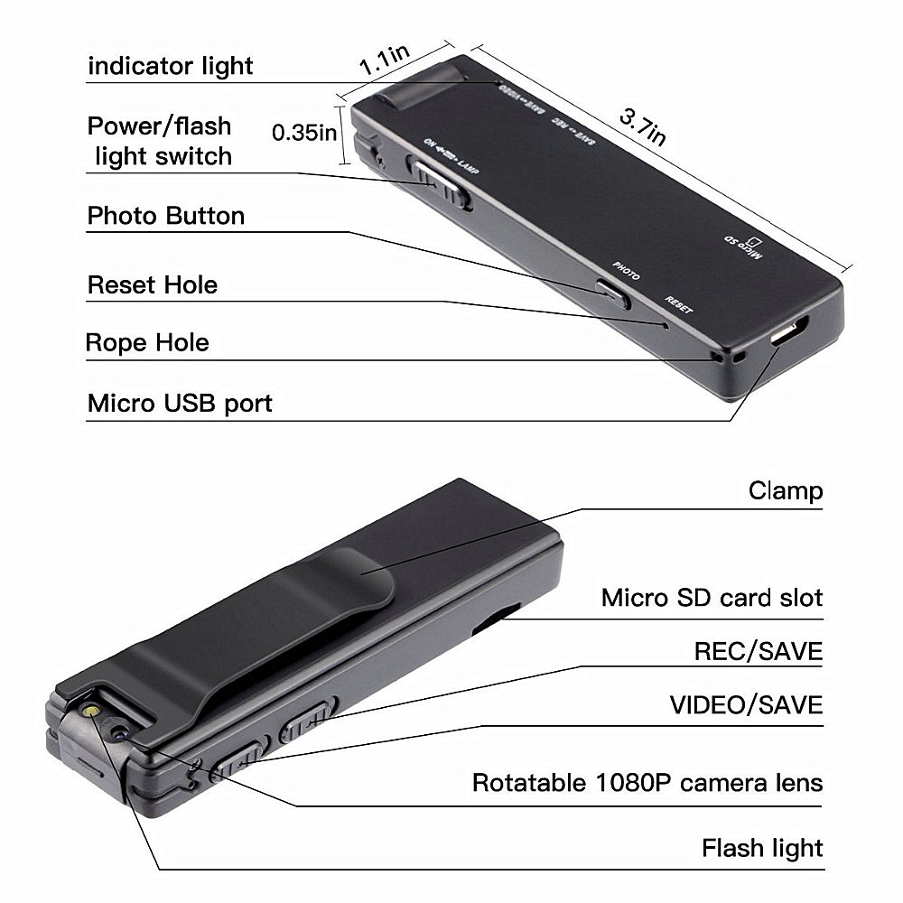 Hd Portable Video Recording Rotating Camera Recorder Strong Magnetic Adsorption- Black Hd Portable Video Recording Rotating Camera Recorder Strong Magnetic Adsorption- Black