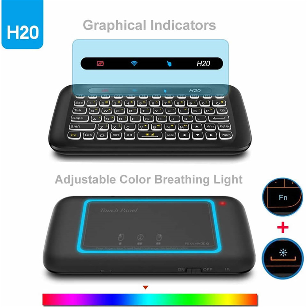 H20 Air Mouse Mini Backlight Keyboard Wireless Touchpad Mouse Colorful Breathing Lamp - Black H20 Air Mouse Mini Backlight Keyboard Wireless Touchpad Mouse Colorful Breathing Lamp - Black