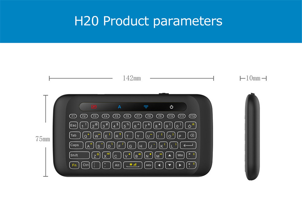 H20 Air Mouse Mini Backlight Keyboard Wireless Touchpad Mouse Colorful Breathing Lamp - Black H20 Air Mouse Mini Backlight Keyboard Wireless Touchpad Mouse Colorful Breathing Lamp - Black