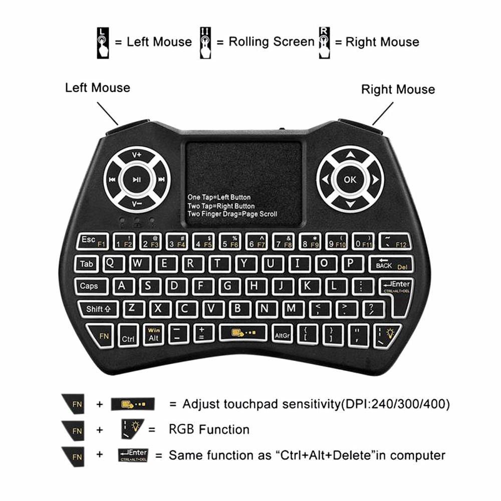 Wireless Keyboard Support Multilingual Flying Squirrels Mini Seven Dazzle Colour - Black Wireless Keyboard Support Multilingual Flying Squirrels Mini Seven Dazzle Colour - Black