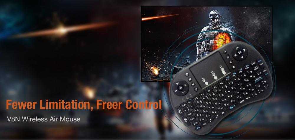 V8N Air Mouse Full Size Keypad Remote Control Game Console Russian Version- Black V8N Air Mouse Full Size Keypad Remote Control Game Console Russian Version- Black