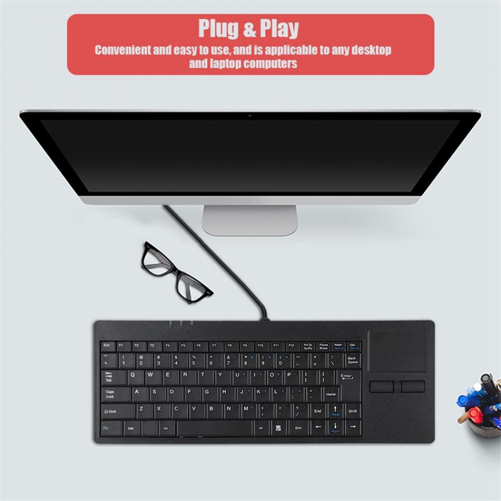 Wired USB Ultra-thin Mute Built-in HUB Mini Business Office Keyboard with Touchpad- Black Wired USB Ultra-thin Mute Built-in HUB Mini Business Office Keyboard with Touchpad- Black